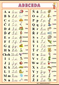 Una pagina del libro delle elementari di un bambino ceco alle prese con l'alfabeto