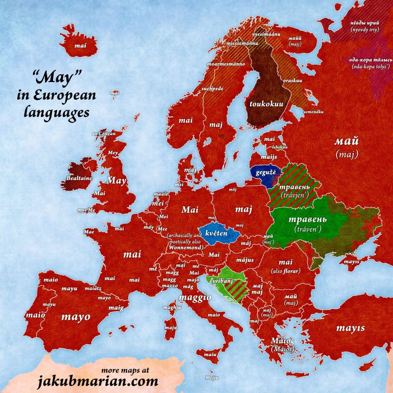 Come si dice maggio nelle lingue europee con mappa
