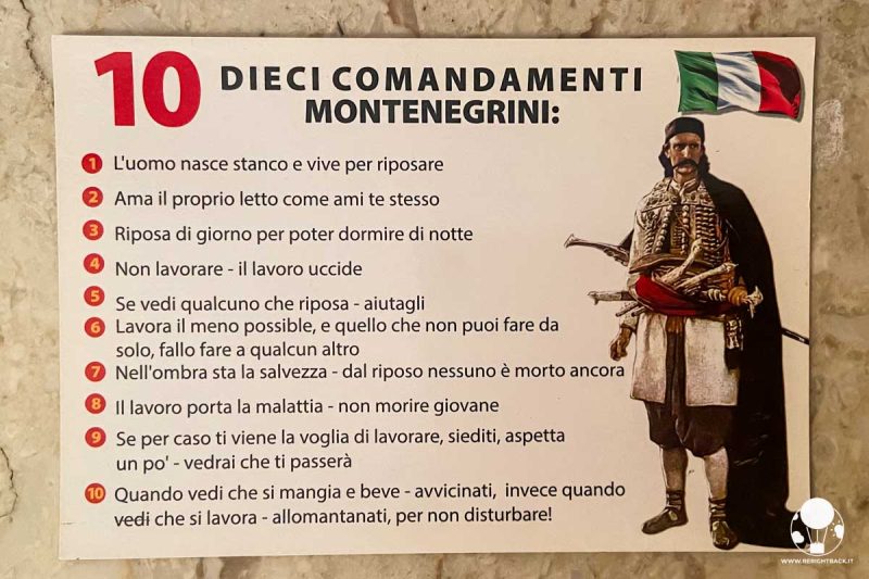 cartolina con i dieci comandamenti montenegrini